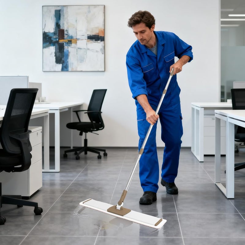 CQT Commercial Flat Microfiber Floor Mop Cleaning System 24" Inch Wet Dry and Dust Hardwood with 4 Washable Pads Cleaner for Laminate Tile Stainless Steel Handle and Extension (PT14 Brown) - Image 2